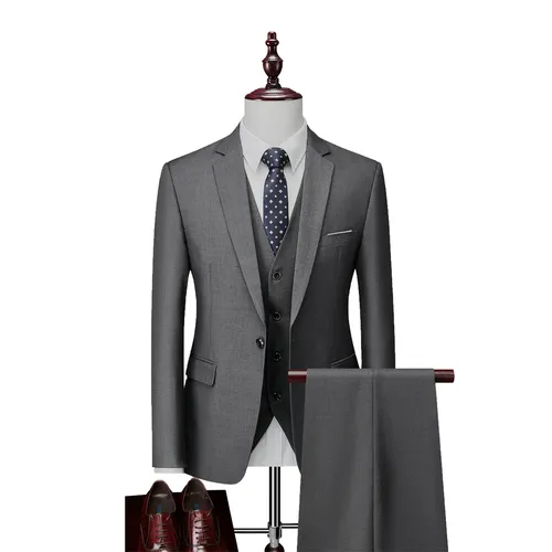 Pakistan Customized Men Slim Business Casual Suits Dress Three-piece Set Jacket Pants Vest / Male Wedding Groom Blazer Coat