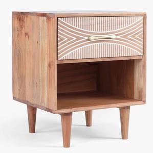 Tables de chevet en bois d'acacia au design moderne fait à la main 1 tiroir Mobilier de chambre à coucher chaud au design personnalisable, écologique et durable - Product Image 1