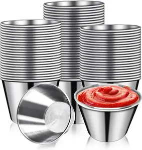 Premium Quality New Arrival Stainless Steel Sauce Cup Stainless Steel Round Condiments Portion Cups Mini Dips Food Storage Set