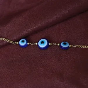 Bracelet pour femme plaqué or 18 carats avec breloque œil porte-bonheur, pierre naturelle et fermoir mousqueton pour usage quotidien et protection - Product Image 4