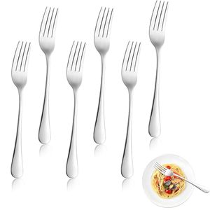 Set di 6 Forchette da Cena in Metallo <span class=keywords><strong>Argento</strong></span>, 8 Pollici, Acciaio Inossidabile con Finitura a Specchio, Lavabili in Lavastoviglie, per Uso Domestico e Ristorante - Product Image 1