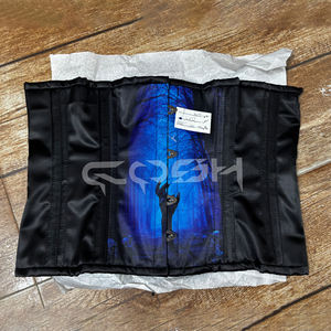 Corsé de satén negro con varillas de acero, estilo Waspie, con estampado de mano de zombi azul, de calidad premium, para Halloween y Cosplay - Product Image 3