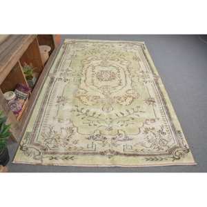 Alfombra turca vintage grande de 5,2x8,2 pies, forro de látex de lana beige, patrón de retales, estilo Tabriz para adolescentes, modelo de número de habitación, alfombra - Product Image 1