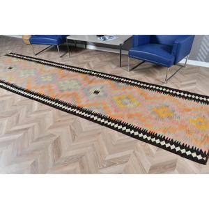 Vintage Turkish <b>Runner</b> <b>Rug</b> 3.6x14 ft (110x428 cm), Orange Abstract Kilim <b>Rug</b> - Product Image 5