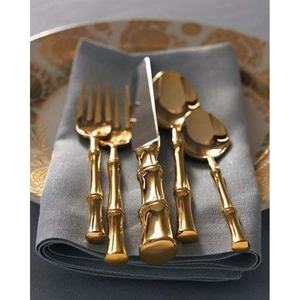 Modern Gold plated Tableware Customize Logo <b>bamboo</b> Round Designer Handle Royal Luxury Elegant Stainless Steel <b>Cutlery</b> - Product Image 1