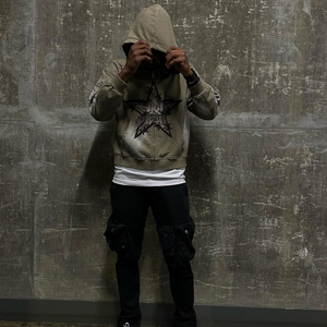 Nueva Sudadera con Capucha de Felpa Francesa de Algodón con Parche Bordado, Estilo Vintage Hip Hop Urbano, Corte Recortado - Product Image 5