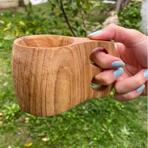 Tasse à lait à café écologique pratique tasse à boisson en bois de caoutchouc robuste tasse en bois créative écologique déco portable - Product Image 1