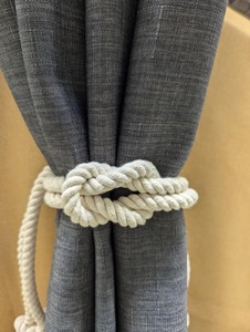 Curtain <b>Tiebacks</b> - Nautical curtain tie made of white cotton rope in a square knot shape - Product Image 2