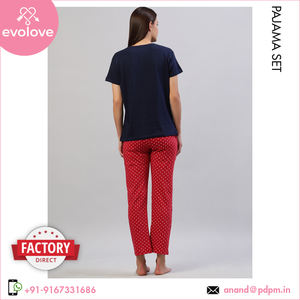 Distribuidor de confianza que vende Conjunto de pijama de media manga hecho de algodón 100% lavado biológico para mujer a precio con descuento - Product Image 6