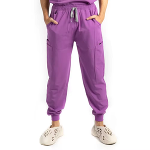 Púrpura Unisex Jogger Scrub Sets Ajuste moderno Cintura elástica Cargo Bolsillo Pantalones Transpirable Durable Tejido Enfermería Hospital Scrubs - Product Image 6