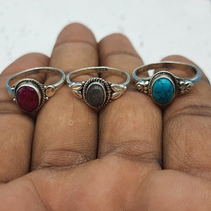 Bague de mariage artisanale en argent 925 rubis naturel Turquoise pierres précieuses diamant perle lunette principale réglage cadeau d'anniversaire pour femme - Product Image 4