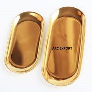 Bandeja pulida brillante de Metal de acero inoxidable de Metal dorado creativo Bandeja para servir desayuno y almuerzo para uso en hoteles y restaurantes - Product Image 4