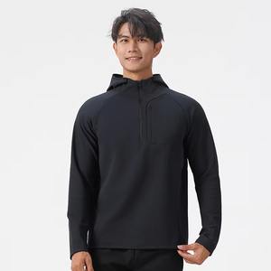 Sudadera con capucha y cremallera 1/4 para hombre de talla de felpa, ropa deportiva de poliéster ligera de secado rápido, chaqueta para correr de manga larga a prueba de viento - Product Image 5