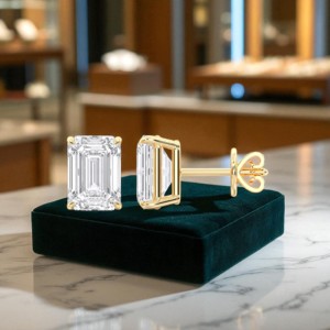 5.00 CT E-F/VVS-VS émeraude coupe diamant pierre classique quatre broches ensemble boucle d'oreille en plaqué or pour unisexe - Product Image 1