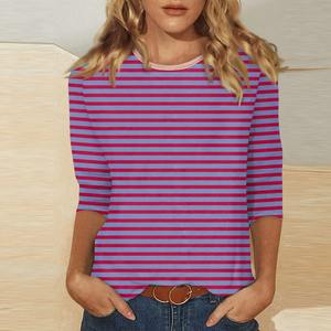 Camisetas de Verano para Mujer, Moda Casual Diaria, Cuello Redondo, Manga Corta, Estampado a Rayas, Tallas Grandes - Product Image 6