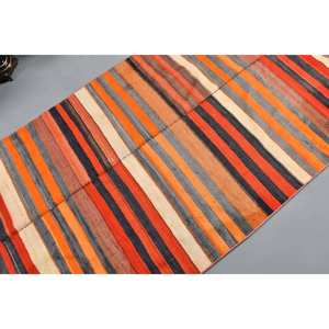 Tapis en Laine Turque Vintage Rouge Orange Zone Surdimensionnée 33X109 pieds Rectangle Patchwork Design Grand Couloir Modèle 10mm Latex PP - Product Image 5