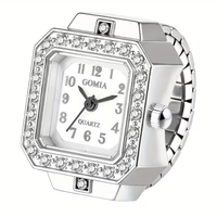 Montre Bague Unisexe en Acier Inoxydable avec Bracelet Élastique, Boîtier Carré à Quartz et Strass, Tendance, Cadeau de Mariage, Fête