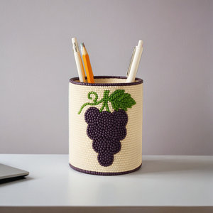 Organizador de escritorio artesanal con diseño de frutas y dátiles ecológicos, diseño de decoración del hogar para almacenamiento de papelería, portalápices artesanal étnico - Product Image 3
