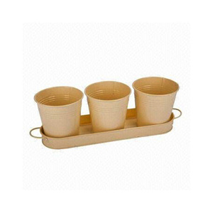 Tendance Ensemble De 3 Pots De Jardinière Avec Plateau Couleur Or Décoration Extérieure Conception Simple Pot De Fleur Pour Centre Commercial Décoratif - Product Image 1