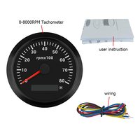 Tachymètre diesel 85 mm 0-8000 tr/min Compteur de heures avec rétroéclairage vert 12V 24V pour camion, voiture, bateau, navire