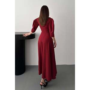 Vestido Largo Color Borgoña con Abertura Frontal y Detalle de Lazo - Borgoña - Product Image 5