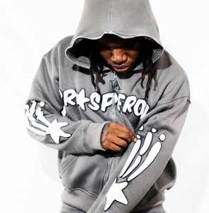 Conjunto Deportivo de 2 Piezas con Estampado Puff, 100% Algodón, Pantalones Acampanados y Sudadera con Cremallera, Estilo Urbano para Hombre - Product Image 6