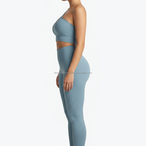 Conjunto de Yoga de 2 Piezas para Mujer, Personalizado OEM, Top Deportivo de Un Hombro y Leggings de Cintura Alta, Ropa Deportiva sin Costuras para Gimnasio - Product Image 2