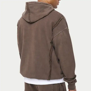 Sudaderas con cremallera personalizadas 450 Gsm Drop Shoulder Sudaderas con capucha de gran tamaño Vintage Distressed Acid Washed Zip Up Hoodies Hombres - Product Image 4