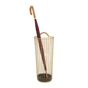 Porte-parapluie élégant en métal plaqué or avec design décoratif, parfait pour la décoration intérieure de la maison - Product Image 3