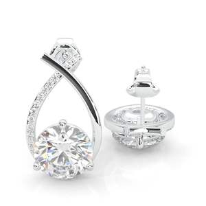 Boucles d'oreilles créoles mignonnes en moissanite taille ronde pour femmes, fiançailles - Product Image 2