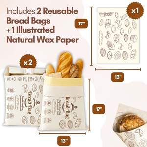 特大サイズの蜜蝋パン袋2枚+蜜蝋ラップ1枚 |   再利用可能 |   自家製パン用のパン袋、サワードウパン用のパン袋 - Product Image 3