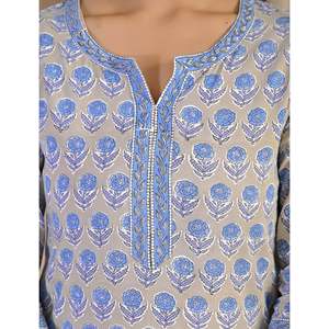 Hand Drawn Grey <b>Block</b> <b>Printing</b> Cotton Anarkali Kurta Pant Set Pakistani Style Indian Dress Net Lehenga Choli - Product Image 2