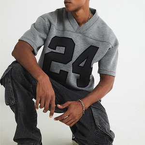 T-shirt pour homme de luxe de qualité supérieure Logo personnalisé T-shirts surdimensionnés lourds à col en <span class=keywords><strong>V</strong></span> T-shirt en jersey pour homme - Product Image 4