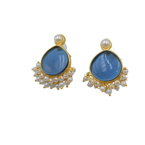 Nuevo fabricante de pendientes Proveedor Pendientes redondos de piedra natural inoxidable chapados en oro de 18K - Product Image 2