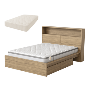 Ensemble de lit de rangement moderne avec matelas, cadre de lit plateforme en bois avec tête de lit bibliothèque et tiroirs, mobilier de chambre complet - Product Image 2