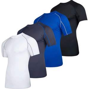Camiseta deportiva personalizada al por mayor para hombre, de compresión, manga corta, poliéster y spandex, cuello redondo, de secado rápido. - Product Image 2