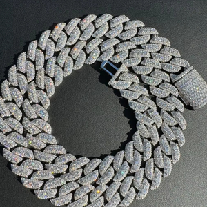 Plata de Ley 925 sólida, collar de diamantes de moissanita completamente helado, cadena de eslabones cubanos de Miami para joyería de moda para hombres - Product Image 1