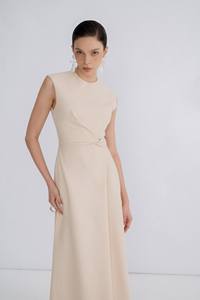 Moq bajo vestidos elegantes para mujer sin mangas Yuri Twist Midi vestido arena Jacquard tela 2 piezas conjunto mujeres Whiteant Vietnam - Product Image 5