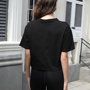 Pull d'été à la mode pour femmes T-Shirt Crop fille épicée à manches courtes mince col rond en Jersey de soie de lait compressé - Product Image 6