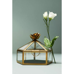 2025 moderne luxe métal biseauté verre miroir bijoux organisateur boîte de rangement or métal cadre fleur haut collier Organisation - Product Image 4