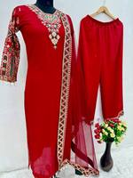 Dernier Designer Purt Faux Georgette Salwar Kameez Suit avec Broderie et Sequin Travail-Prêt à Porter pour les Fonctions de Mariage