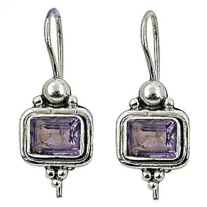 Boucles d'oreilles vintage en forme de goutte d'eau géométrique, unisexe, pierre d'améthyste, bijoux en argent 925, plaqué argent, cadeau élégant - Product Image 2