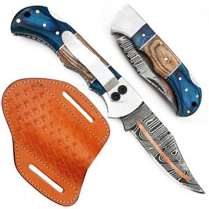 Cuchillo plegable de acero de Damasco de cobre con mango de madera Pakka Cuchillo de bolsillo hecho a mano para coleccionistas, regalos y minoristas mayoristas - Product Image 4