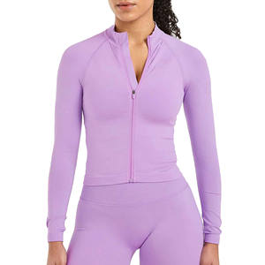Veste d'entraînement coupe-vent coupe-vent pour femme fermeture éclair complète avec col montant Logo personnalisé Yoga Gym Active Wear traitement tricoté - Product Image 1