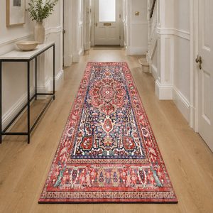 RUGS DEPOT LXDP-0065 Wholesale Red Burgundy Traditional Medallion Digital Printed Machine Washable Chenille Area Rug Non <b>Slip</b> - Product Image 5