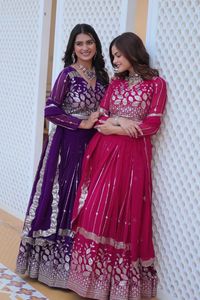 2024 été femmes travail Festival taille libre longueur au sol Lehenga Choli col en v lourd renard Georgette broderie solide Patchwork - Product Image 4