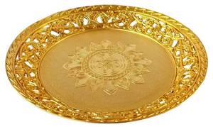 Bandeja dorada de latón de forma redonda, bandeja de servicio de lujo, novedad de 2022 - Product Image 4