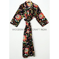 Robe de chambre longue confortable à col en V, imprimé floral numérique fait main, kimono pour femme à manches longues, tenue de nuit estivale