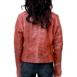 Vente en gros veste de moto bicolore pour femmes souple café racer agneau cuir véritable broderie respirant disponible régulier grande taille - Product Image 2