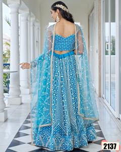Evergreen Designer Papillon Net Lehenga Choli & Dupatta Avec Fil De Coton Blanc Séquence Broderie Travail Fournisseur Indien - Product Image 5